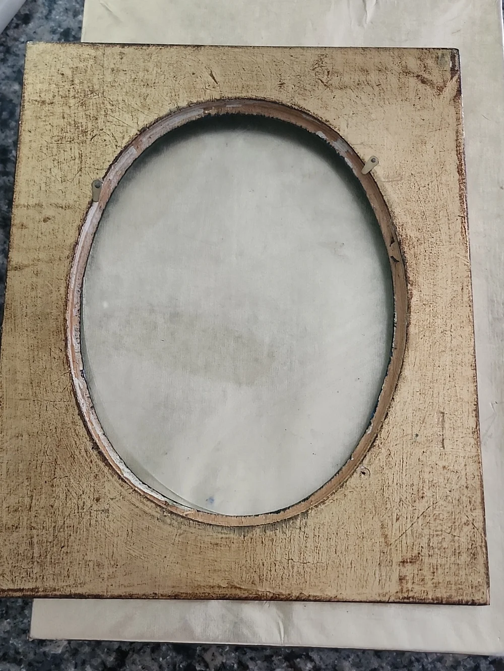 Vtg Ornate Wooden Gold and Teal Oval Picture Frame